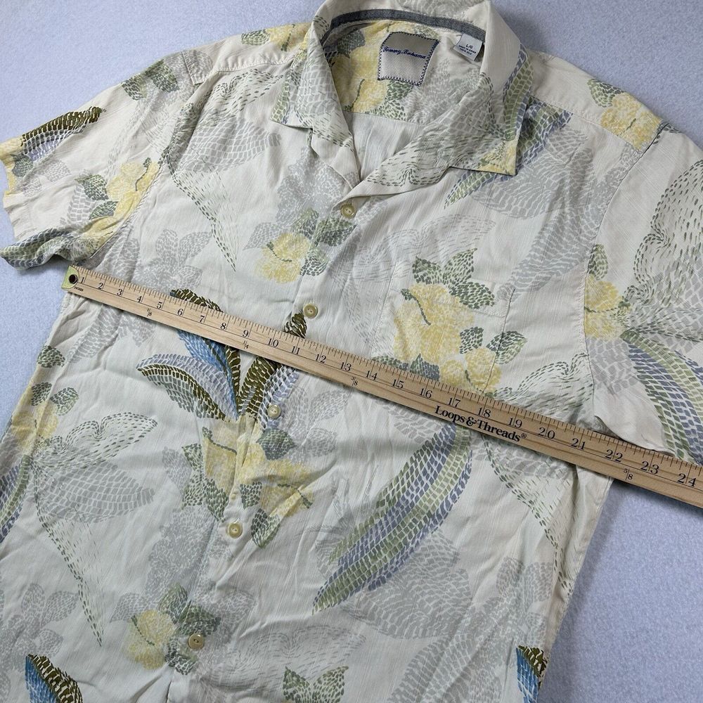 Tommy Bahama Shirt Mens Large Yellow Hawaiian Floral 100% Silk Tropical Summer - Picture 8 of 8
